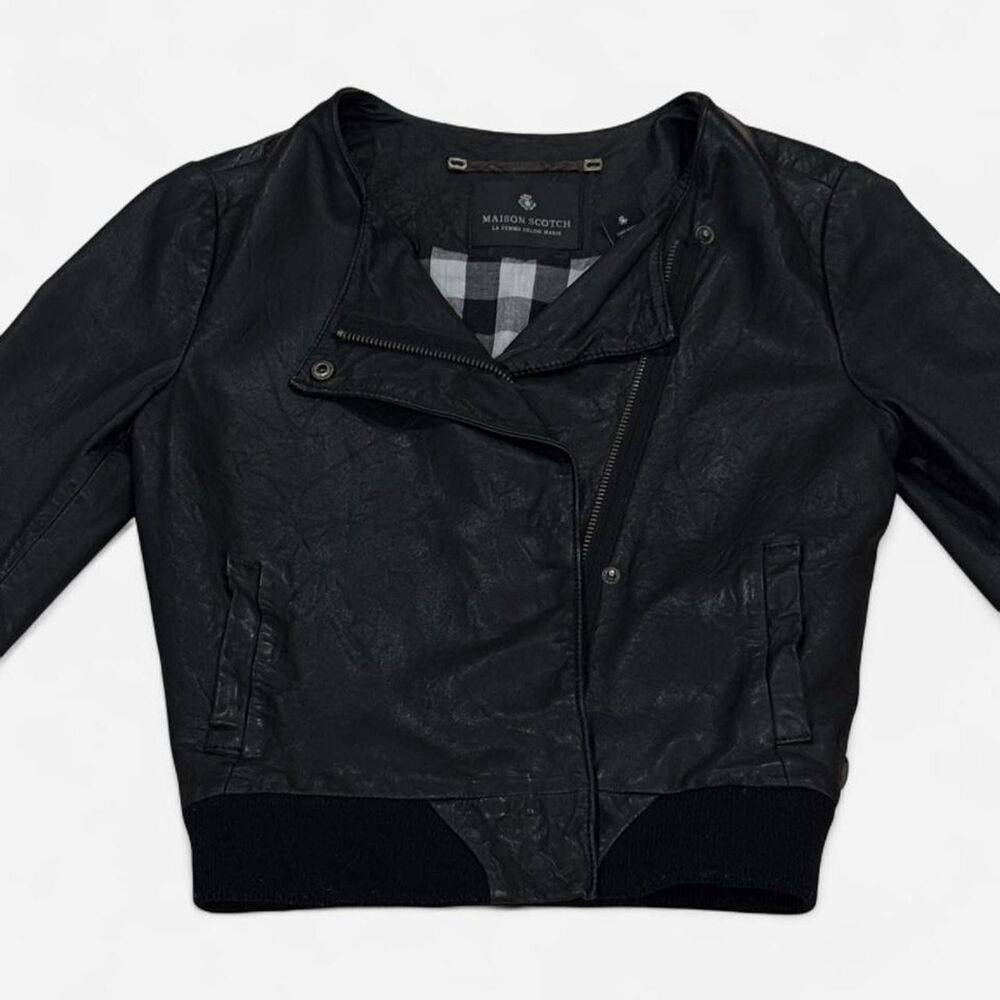 Maison Scotch Black Leather Cropped Jacket – Petite / Fits XS–S